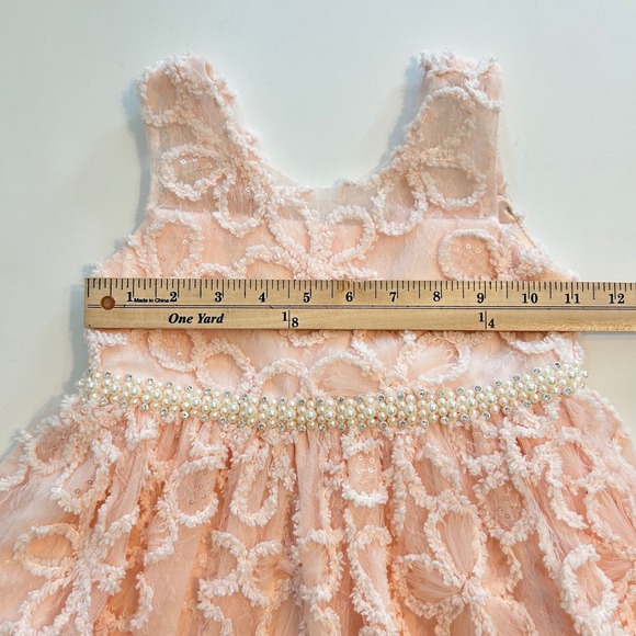 American Princess Pink Floral Pearl Rhinestone Waist Sleeveless Dress 4 Kids - Picture 13 of 14